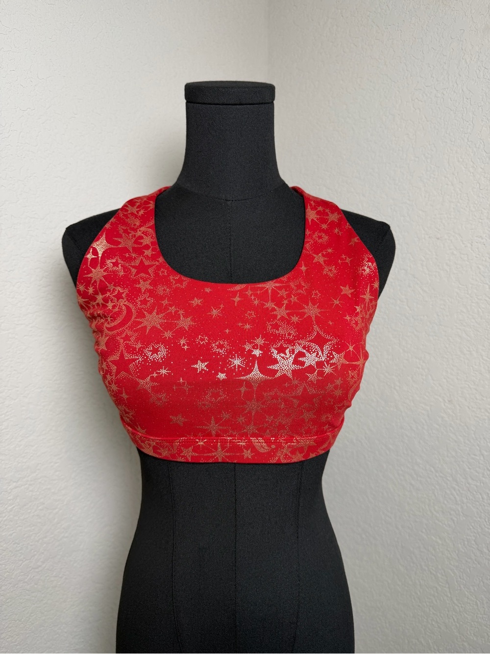 Fabletics Red Metallic Star Print Sports Bra